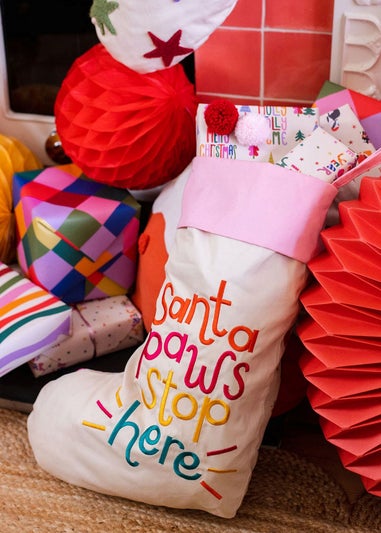 Raspberry Blossom Multi-coloured Cats Stocking Santa Paws Stop Here