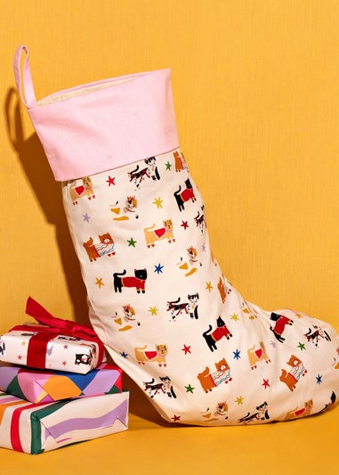 Raspberry Blossom Multi-coloured Cats Stocking Santa Paws Stop Here