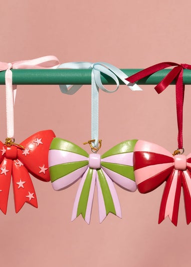 Raspberry Blossom Pink Resin Bow Baubles Set of 3