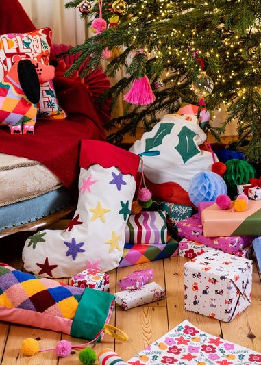 Raspberry Blossom Multi-coloured Stars Stocking