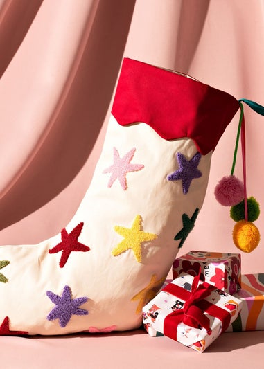 Raspberry Blossom Multi-coloured Stars Stocking