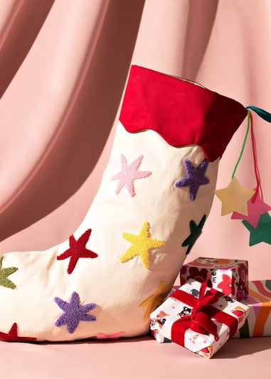 Raspberry Blossom Multi-coloured Stars Stocking