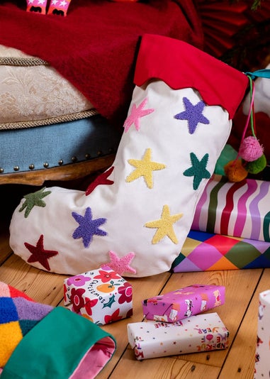 Raspberry Blossom Multi-coloured Stars Stocking