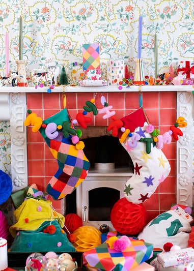 Raspberry Blossom Multi-coloured Stars Stocking