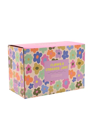 Raspberry Blossom Pink & Green Flower Storage Jars Set of 2