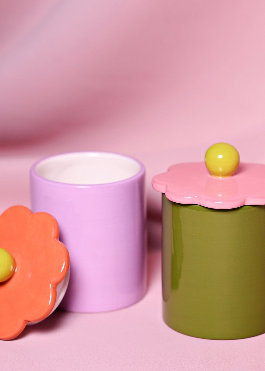 Raspberry Blossom Pink & Green Flower Storage Jars Set of 2