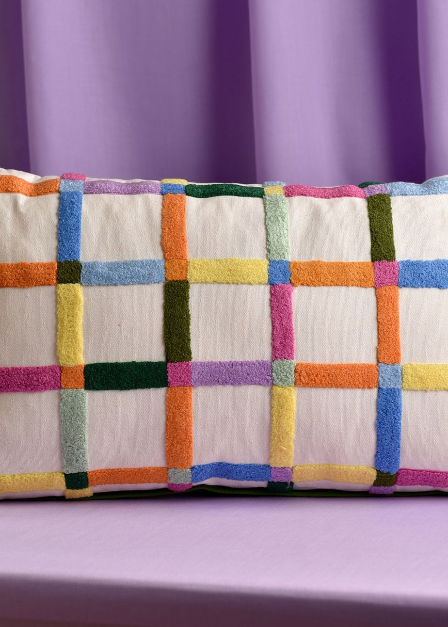 Raspberry Blossom Rectangular Tufted Cotton Patterned Cushion 30x48cm