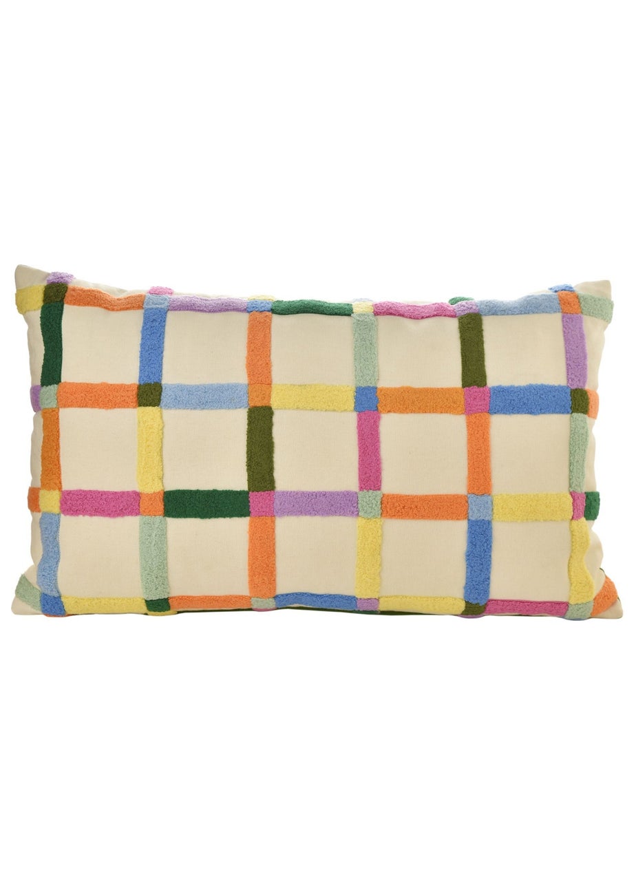 Raspberry Blossom Rectangular Tufted Cotton Patterned Cushion 30x48cm