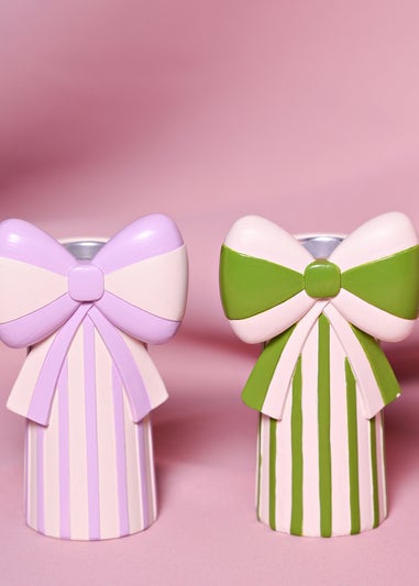 Raspberry Blossom Candlestick Holders With Bow Set of 2