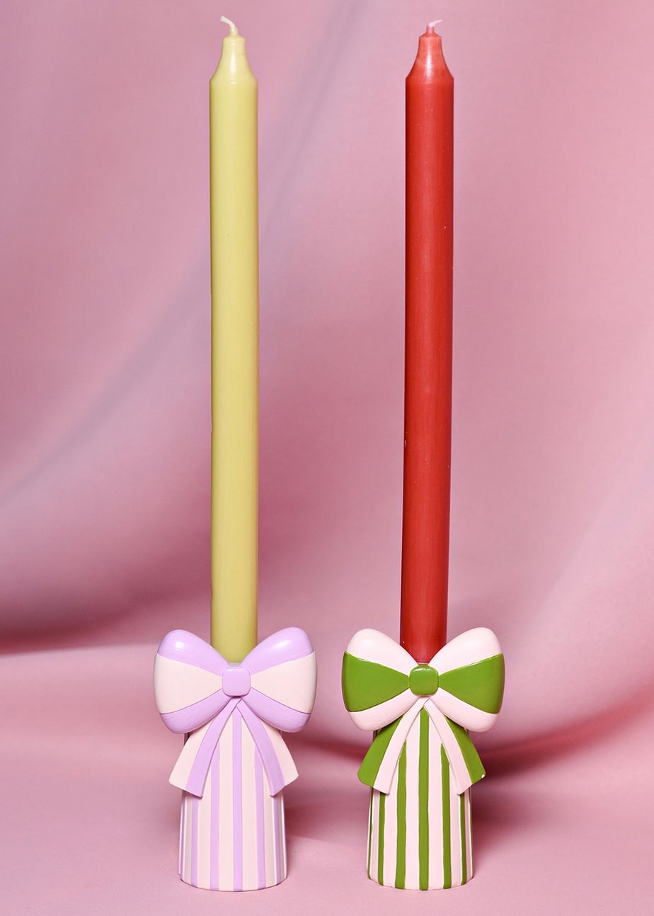 Raspberry Blossom Candlestick Holders With Bow Set of 2