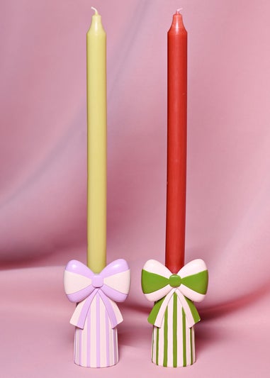 Raspberry Blossom Candlestick Holders With Bow Set of 2