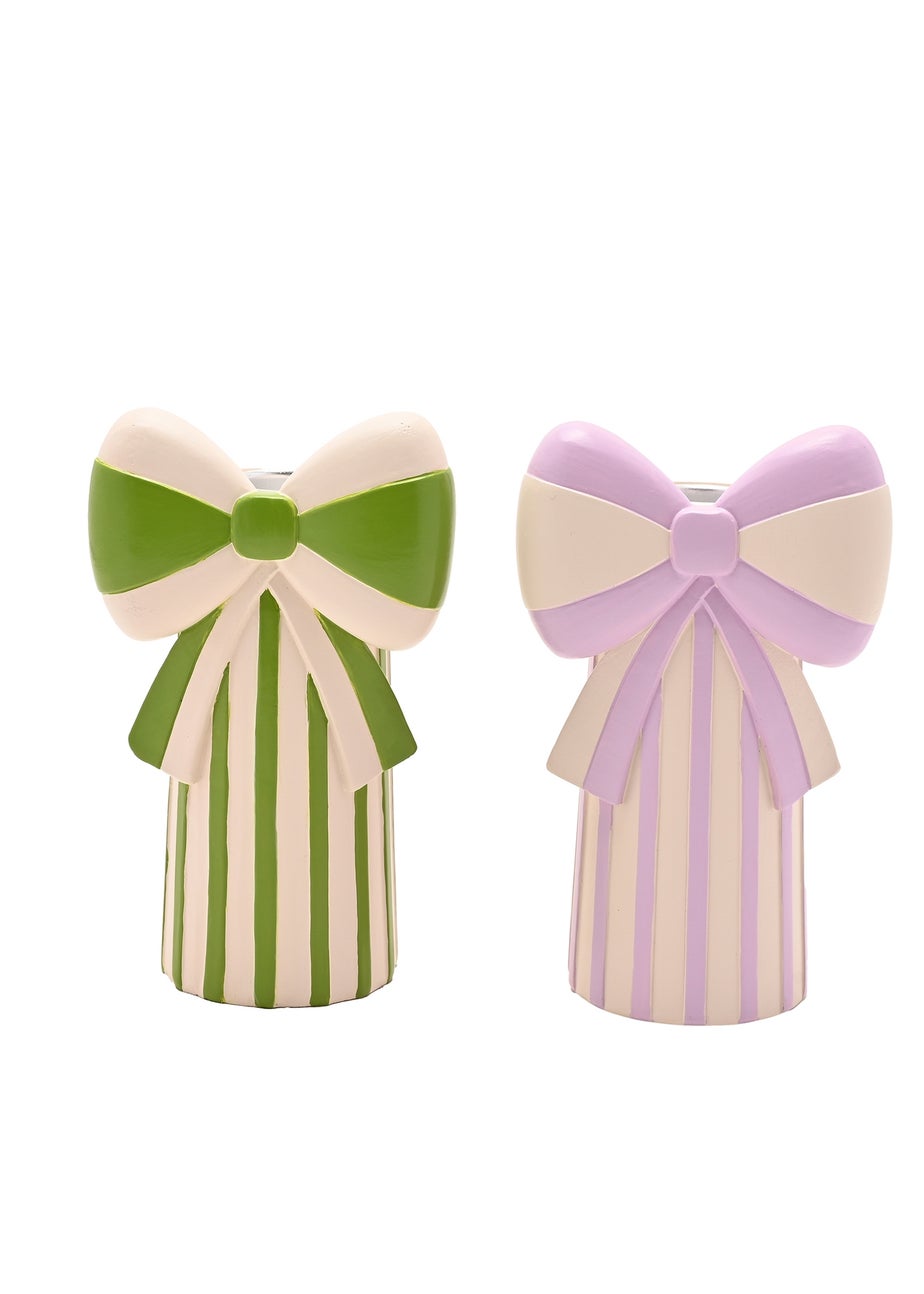 Raspberry Blossom Candlestick Holders With Bow Set of 2