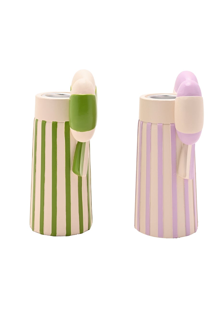 Raspberry Blossom Candlestick Holders With Bow Set of 2