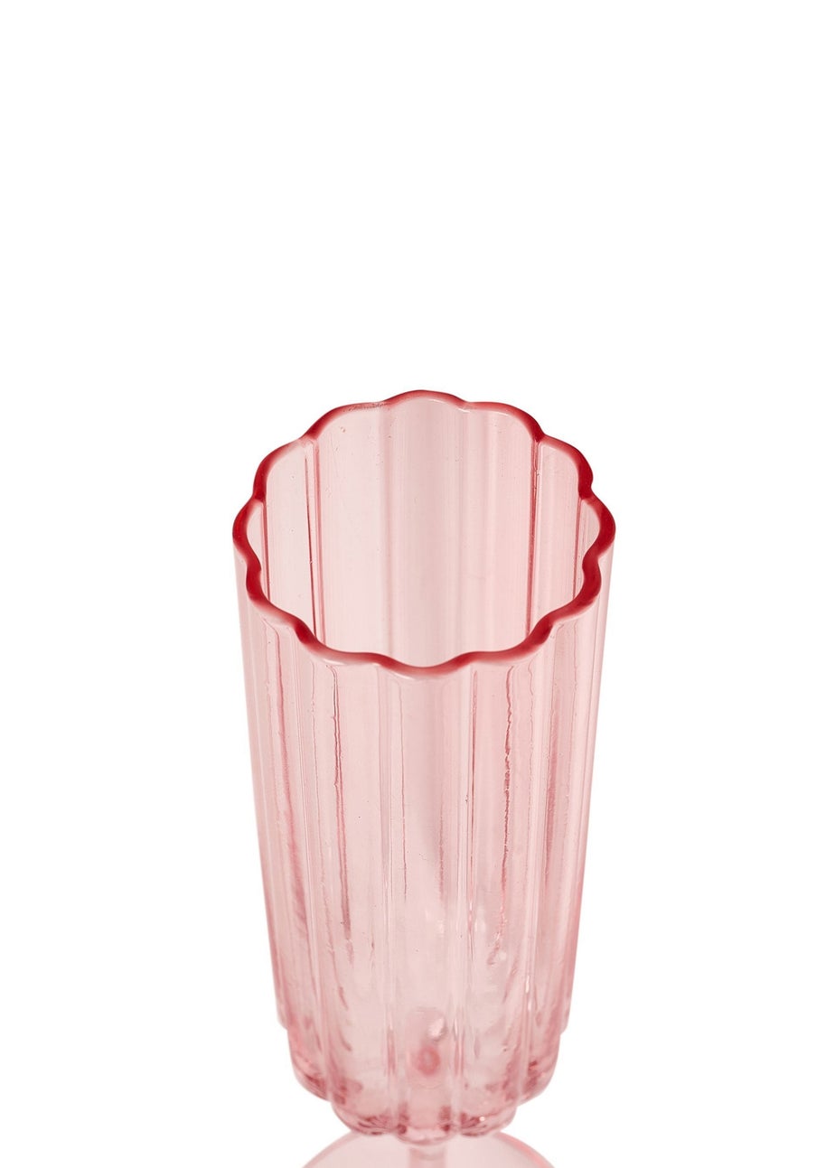Hestia Bright Pink Scalloped Glass Champagne Flutes Set of 2