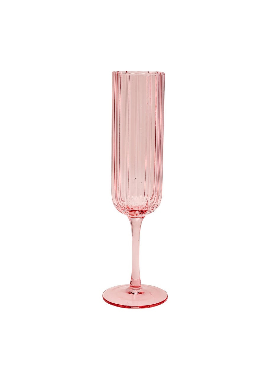 Hestia Bright Pink Scalloped Glass Champagne Flutes Set of 2