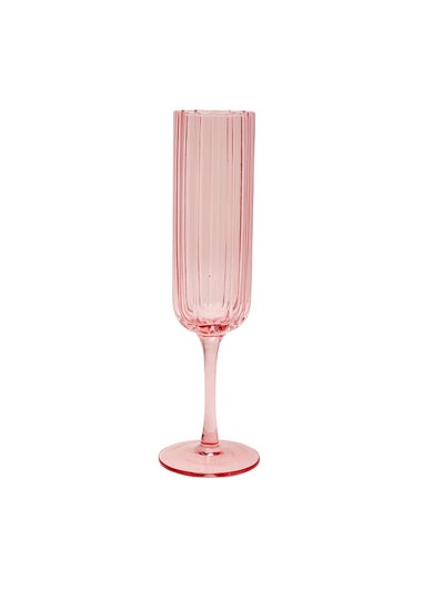 Hestia Bright Pink Scalloped Glass Champagne Flutes Set of 2