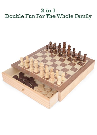 Toyrific 2 In 1 Chess & Draughts Brown
