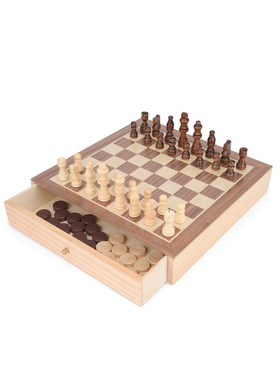 Toyrific 2 In 1 Chess & Draughts Brown