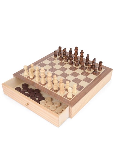 Toyrific 2 In 1 Chess & Draughts Brown