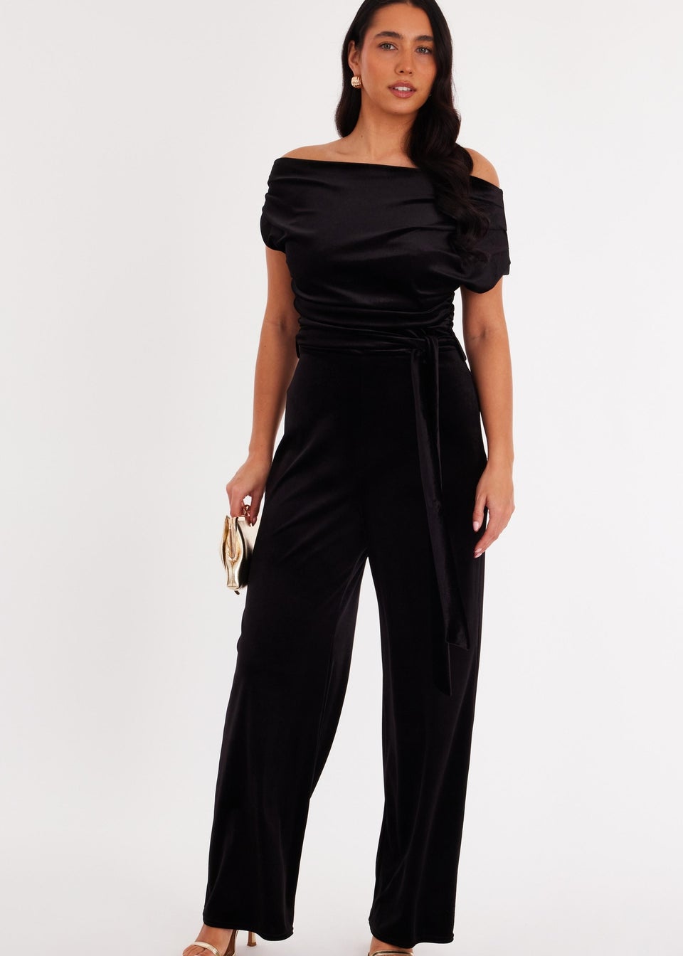 Quiz Black Velvet Off The Shoulder Jumpsuit