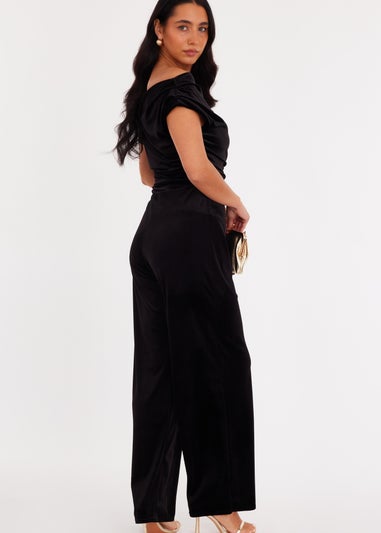 Quiz Black Velvet Off The Shoulder Jumpsuit