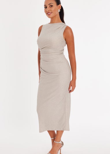 Quiz Cream Petite Diamante Midaxi Dress