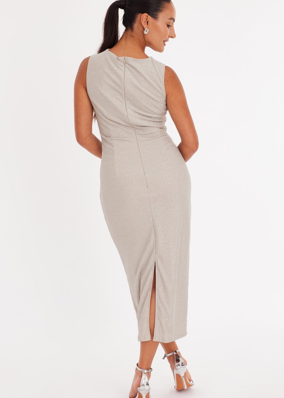 Quiz Cream Petite Diamante Midaxi Dress