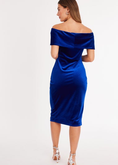Quiz Blue Velvet Bardot Midi Dress