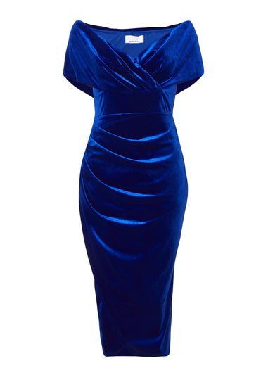 Quiz Blue Velvet Bardot Midi Dress