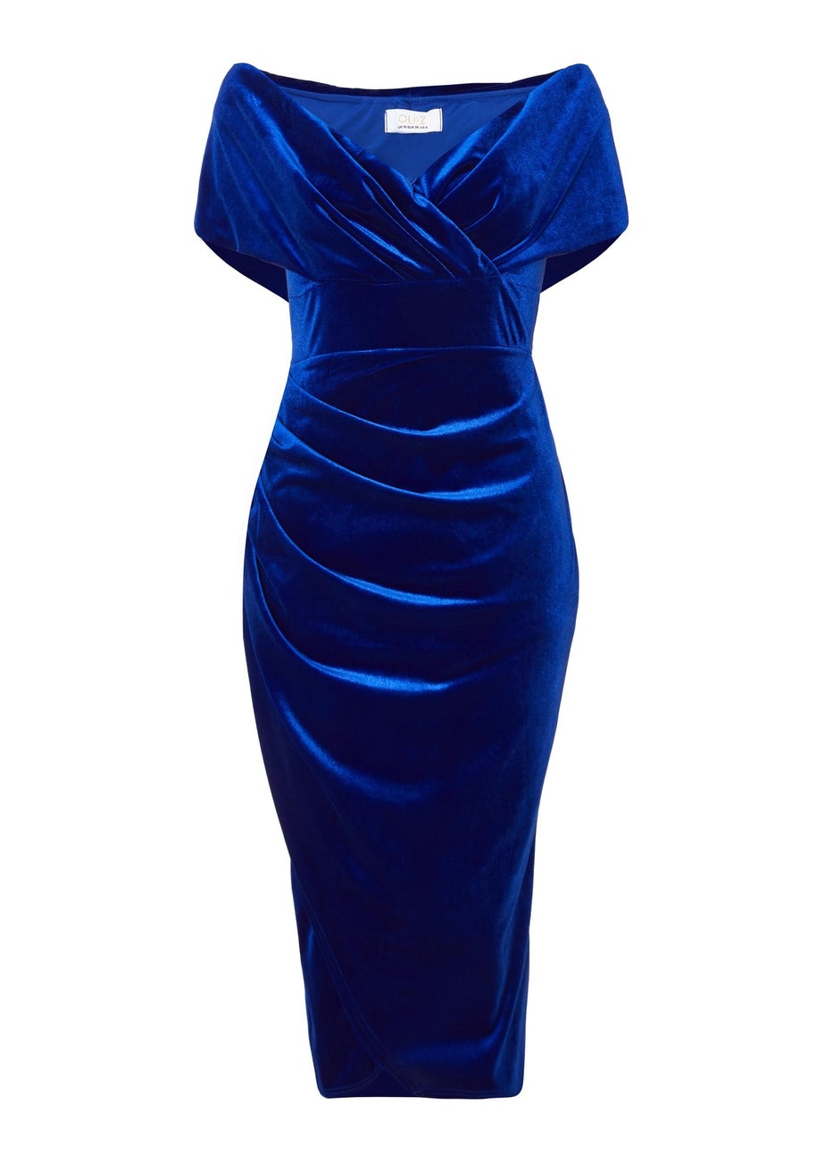 Quiz Blue Velvet Bardot Midi Dress