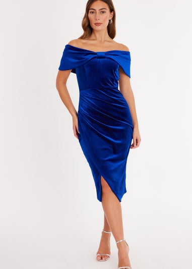 Quiz Blue Velvet Bardot Midi Dress