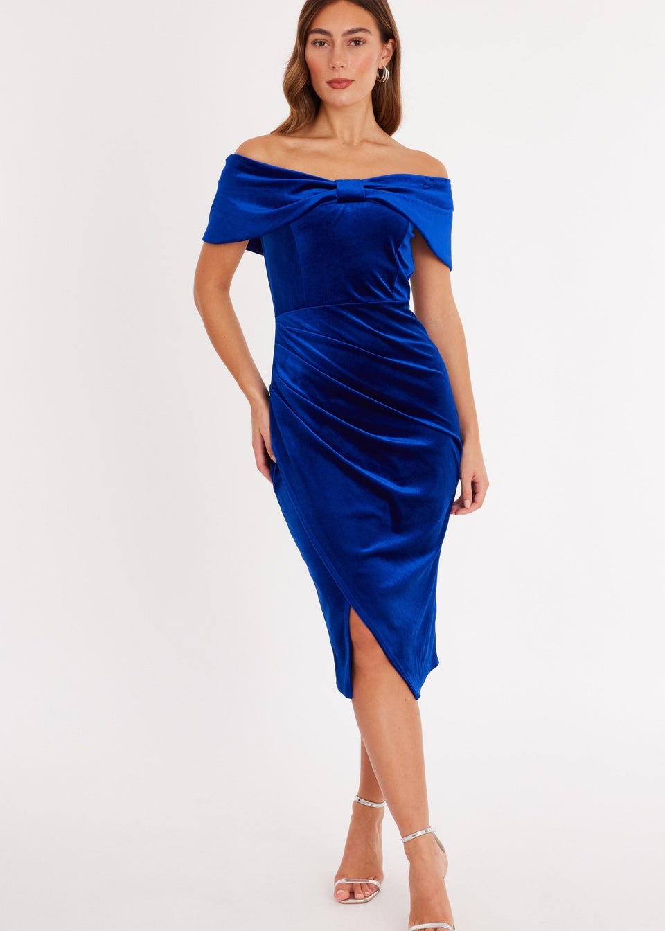 Quiz Blue Velvet Bardot Midi Dress