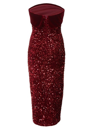 Quiz Burgundy Petite Strapless Sequin Midaxi Dress