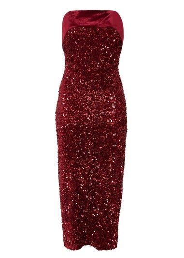 Quiz Burgundy Petite Strapless Sequin Midaxi Dress