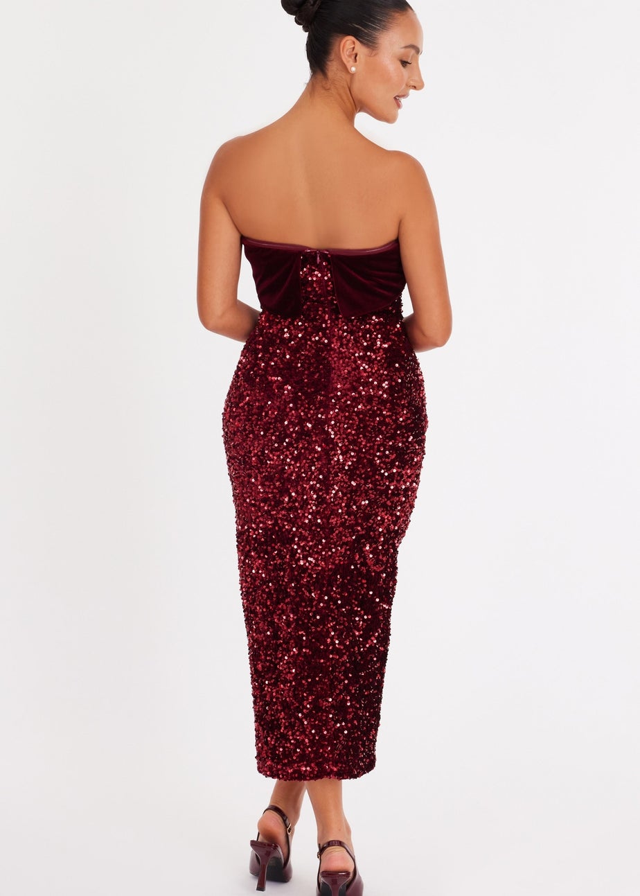 Quiz Burgundy Petite Strapless Sequin Midaxi Dress