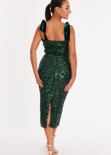Quiz Green Petite Sequin Bow Detail Midaxi Dress