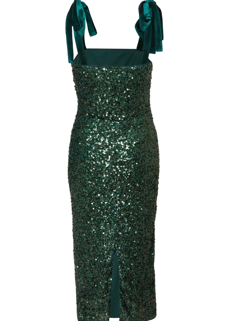 Quiz Green Petite Sequin Bow Detail Midaxi Dress