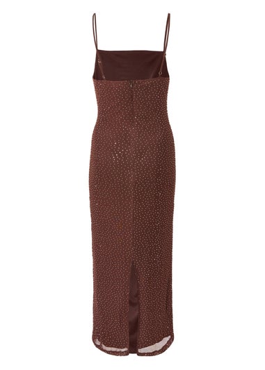 Quiz Brown Diamante Mesh Midaxi Dress
