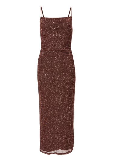 Quiz Brown Diamante Mesh Midaxi Dress
