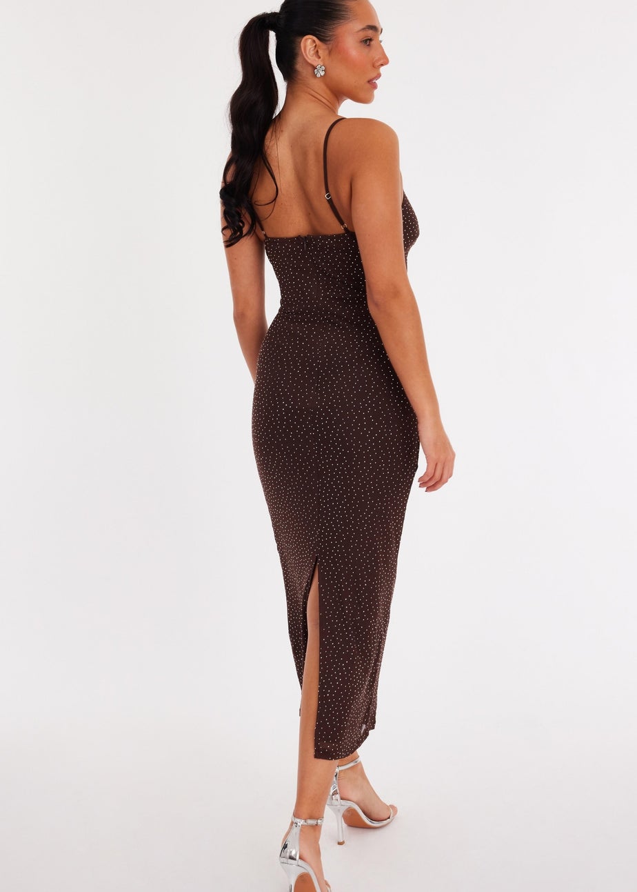 Quiz Brown Diamante Mesh Midaxi Dress