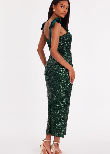 Quiz Green Sequin Bow Detail Midaxi Dress