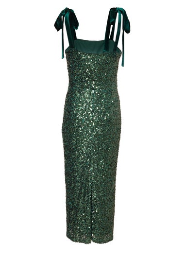 Quiz Green Sequin Bow Detail Midaxi Dress