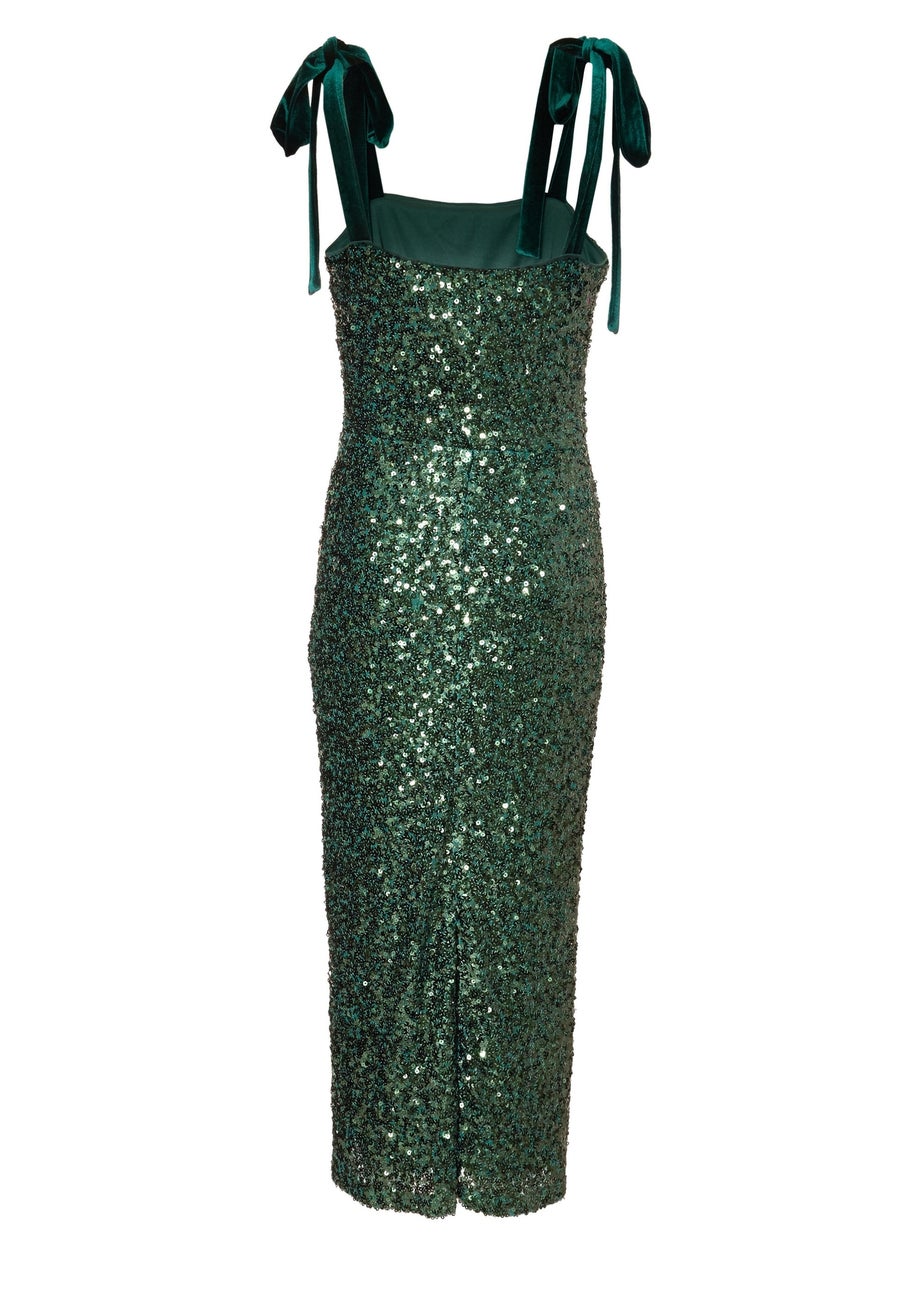 Quiz Green Sequin Bow Detail Midaxi Dress