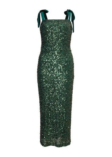 Quiz Green Sequin Bow Detail Midaxi Dress