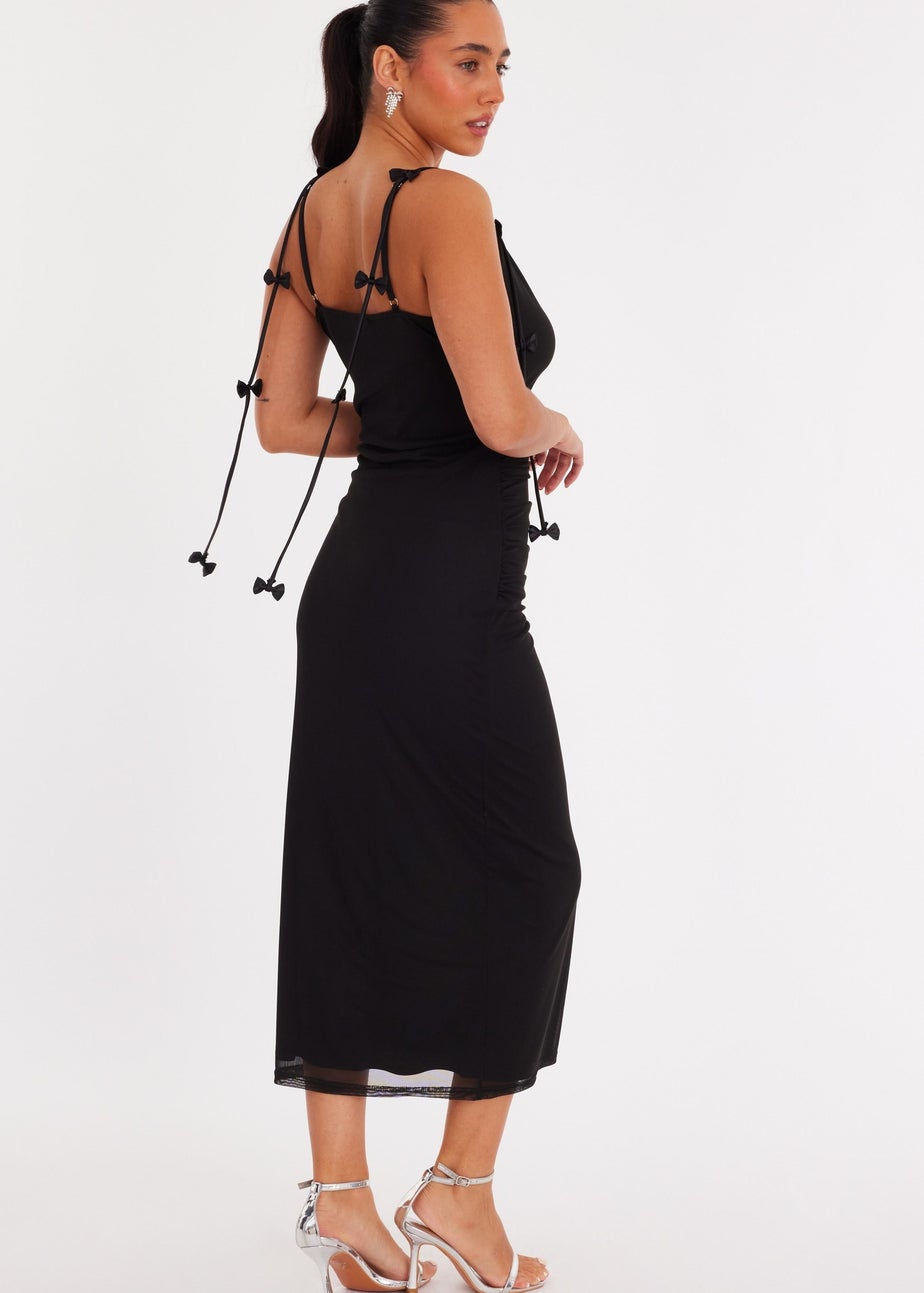 Quiz Black Mesh Bow Trail Midaxi Dress