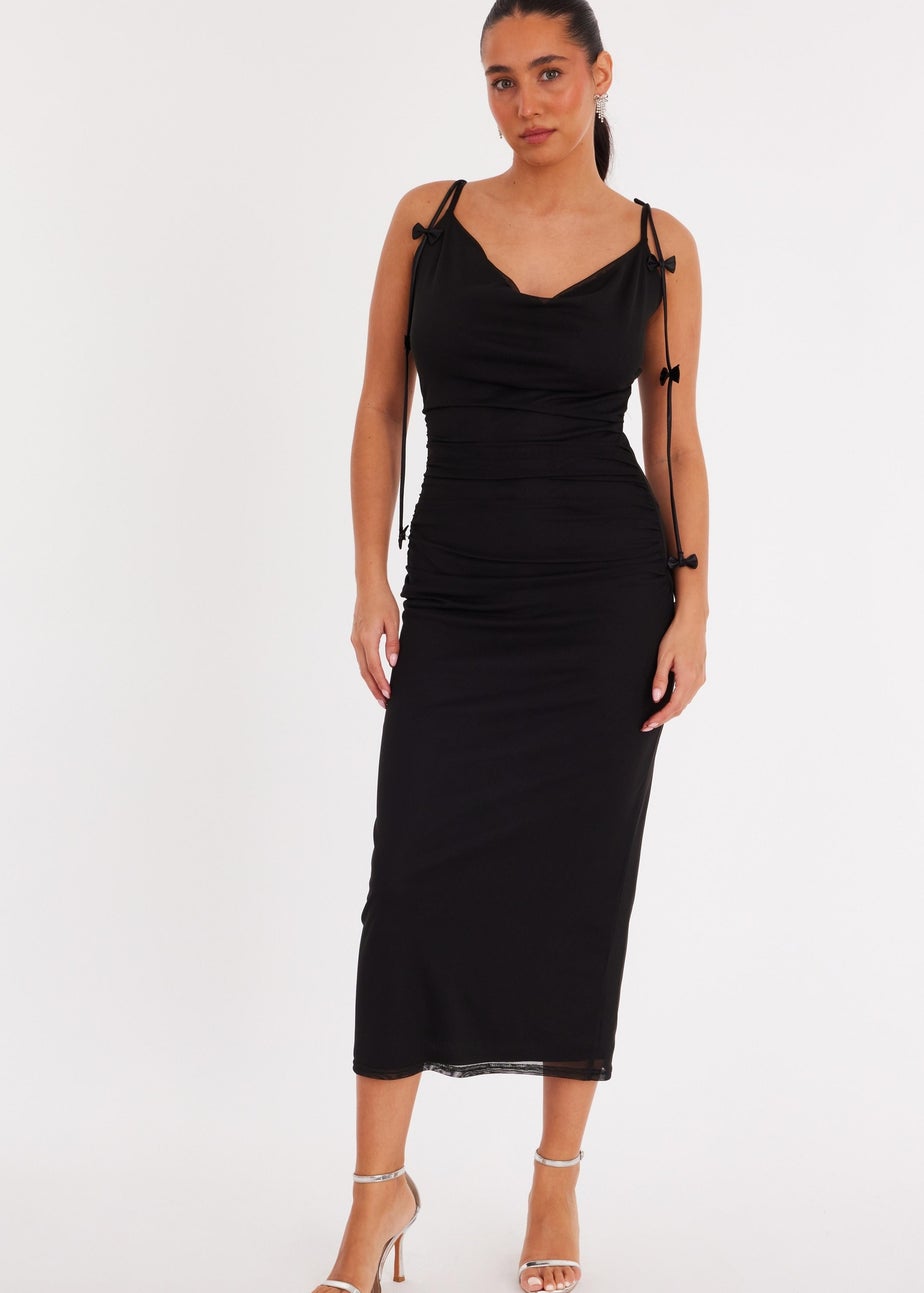 Quiz Black Mesh Bow Trail Midaxi Dress