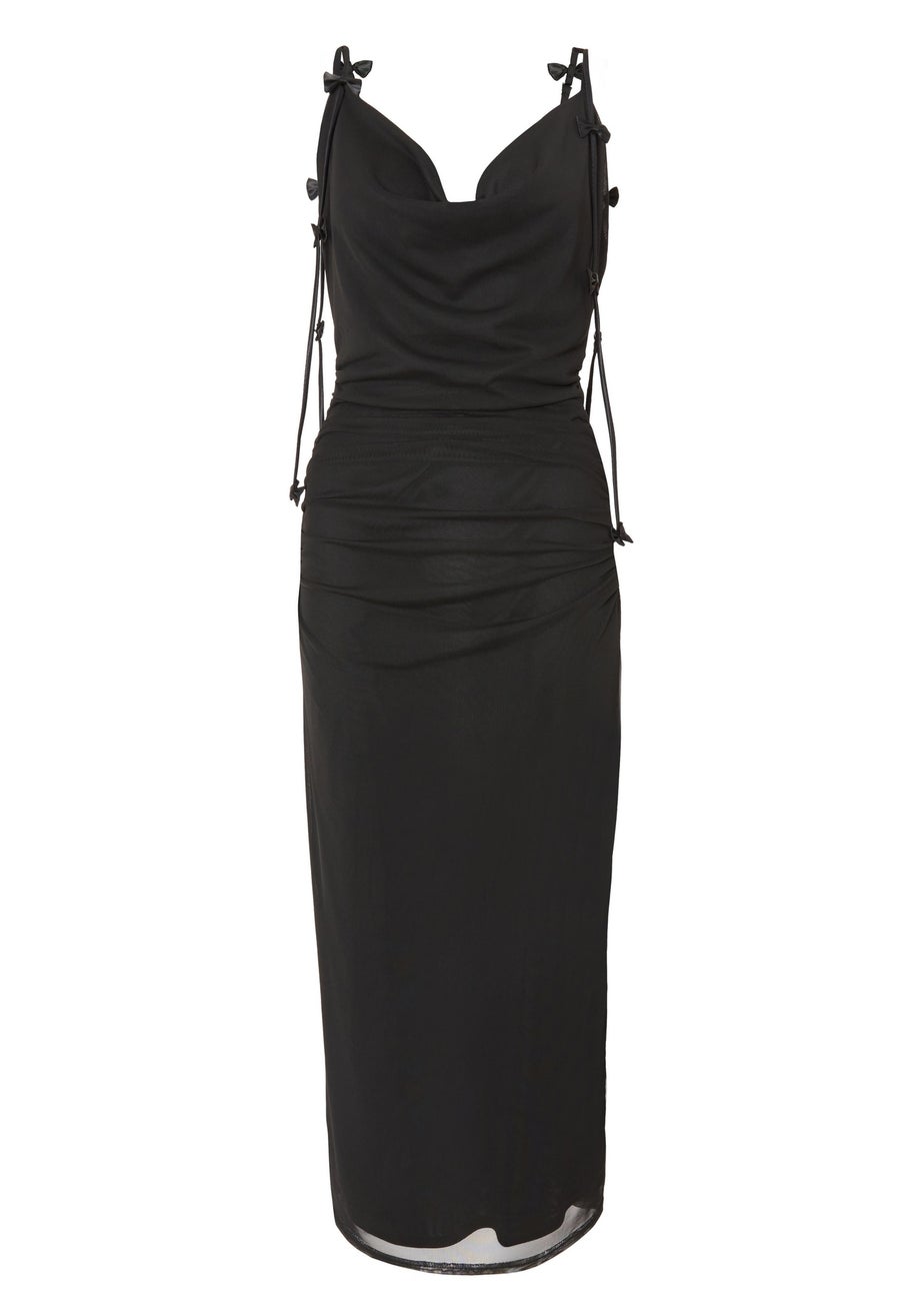 Quiz Black Mesh Bow Trail Midaxi Dress