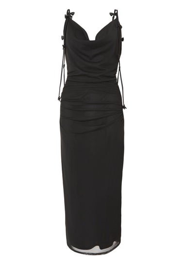 Quiz Black Mesh Bow Trail Midaxi Dress