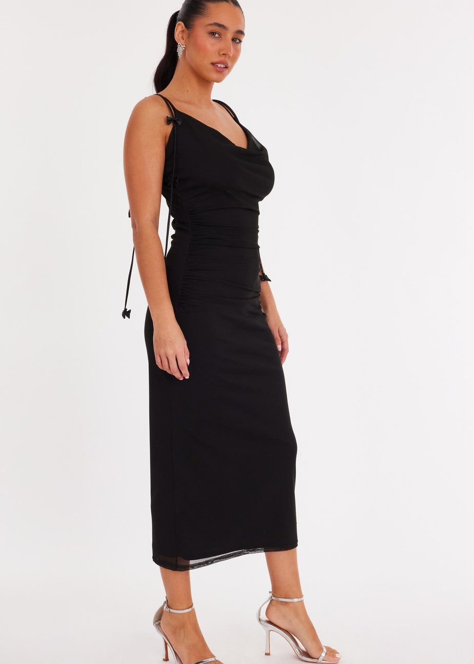 Quiz Black Mesh Bow Trail Midaxi Dress