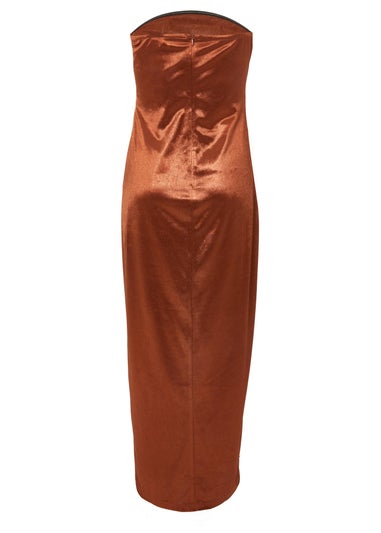 Quiz Brown Satin Corset Midaxi Dress